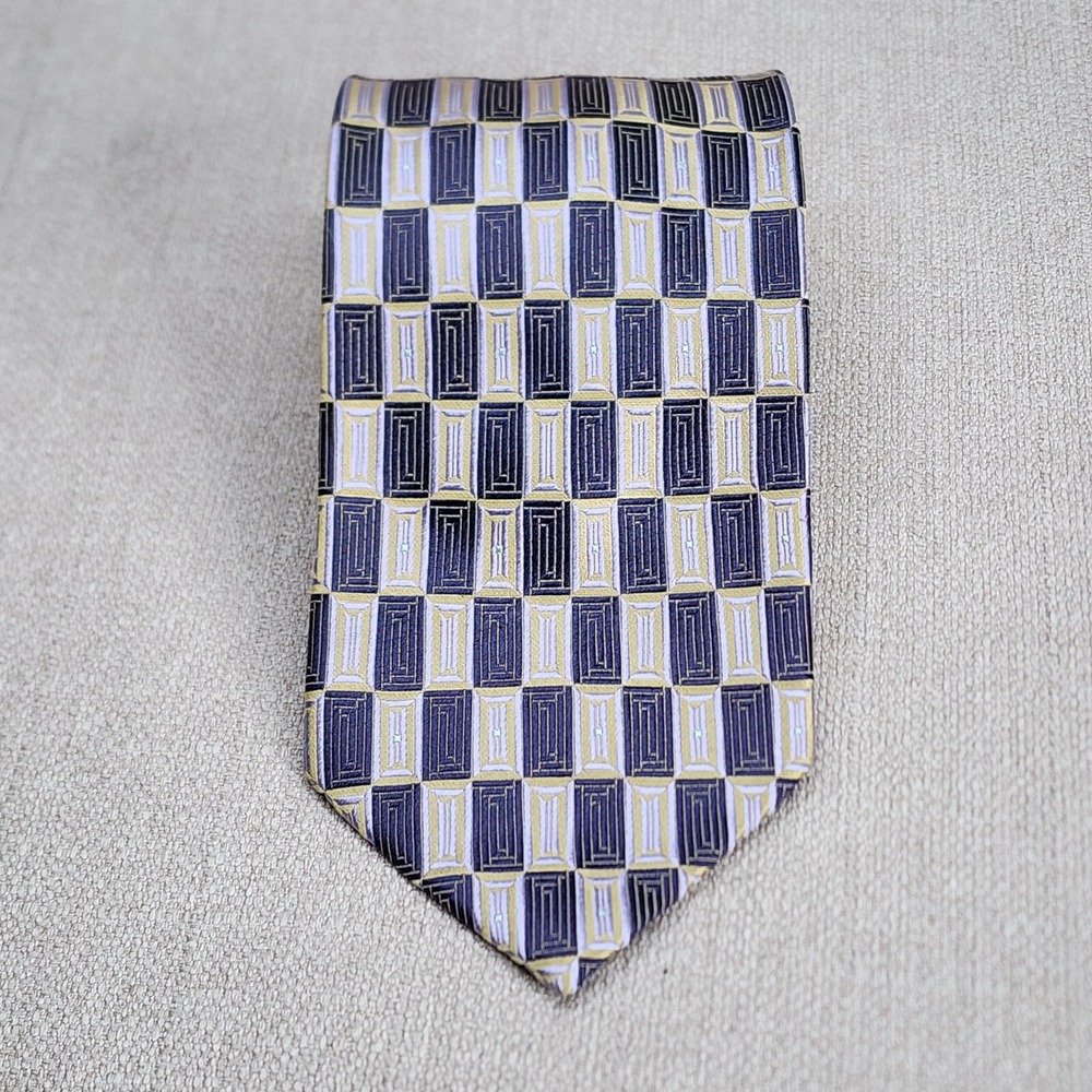VALERIO GARATI Men's  Necktie Tie 100% Silk  Black Purple Art Deco Geometric